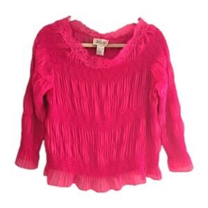 Vintage Selene Sport Y2K Pink Ruffle Smocked Preppy Coquette Top Womans Size XL